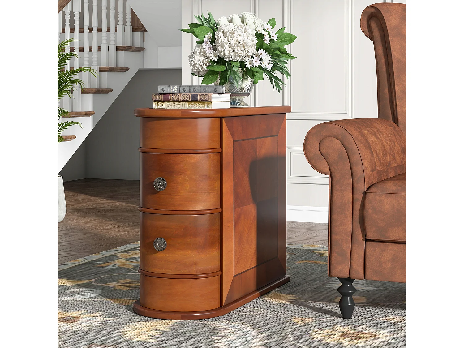 Table d'Appoint étroite en Bois, 2 Tiroirs, Bouts de Canapé de Salon, Table de Chevet Design pour Chambre, Pas de Montage Nécessaire, Noyer