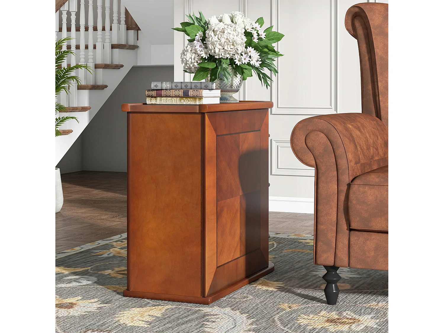 Table d'Appoint étroite en Bois, 2 Tiroirs, Bouts de Canapé de Salon, Table de Chevet Design pour Chambre, Pas de Montage Nécessaire, Noyer