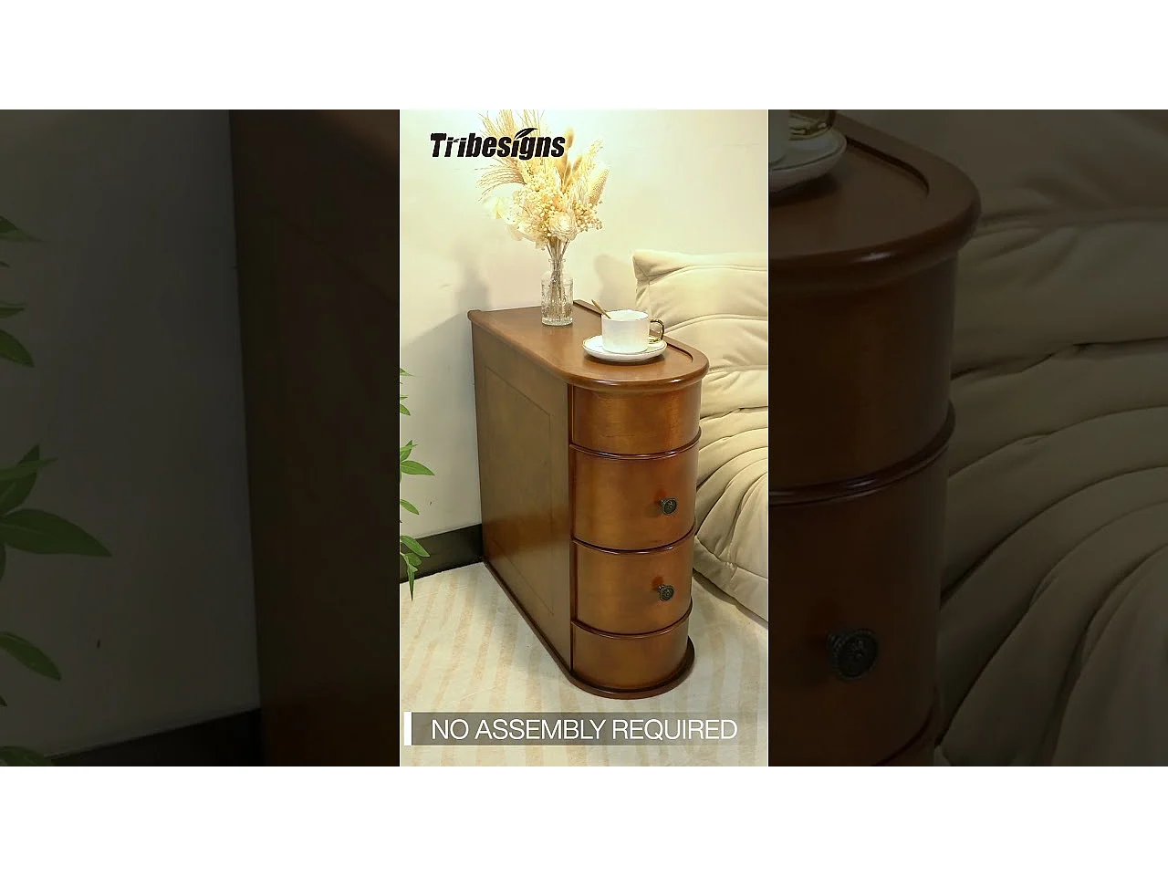 Tribesigns Mesa de apoio estreita em madeira, 2 gavetas, mesas de canto para sofá de sala, mesa de cabeceira de designer para quarto, sem necessidade de montagem, nogueira