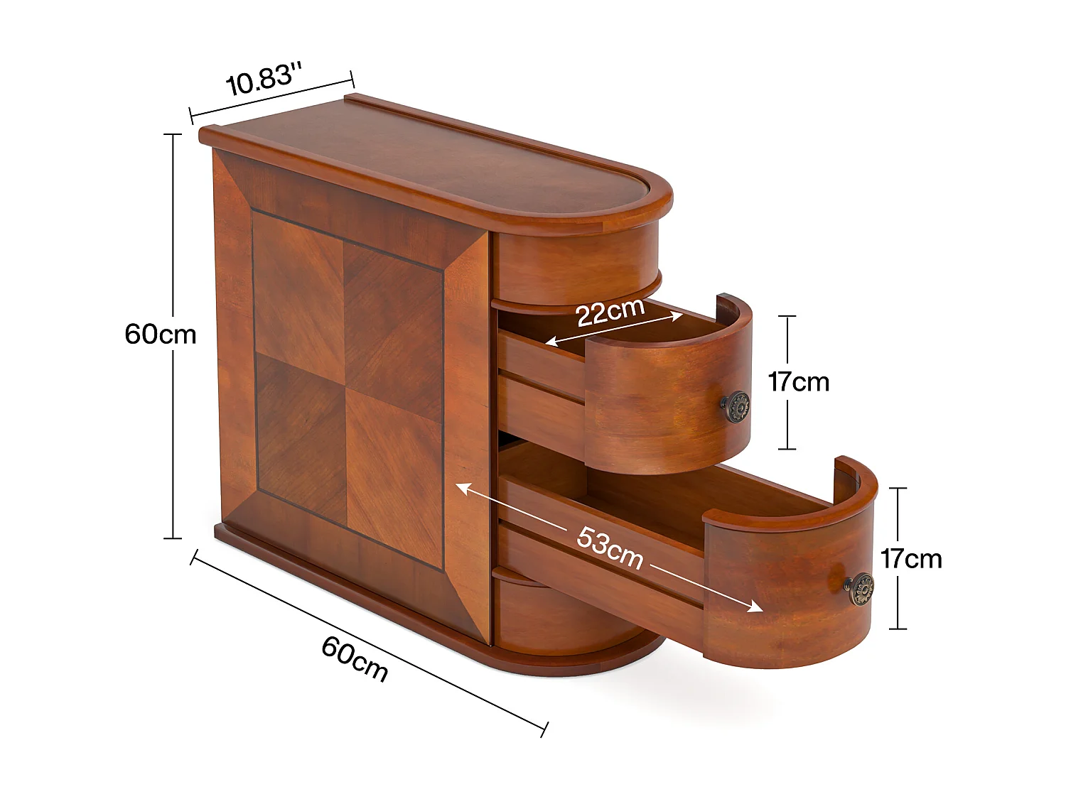 Tribesigns Mesa de apoio estreita em madeira, 2 gavetas, mesas de canto para sofá de sala, mesa de cabeceira de designer para quarto, sem necessidade de montagem, nogueira
