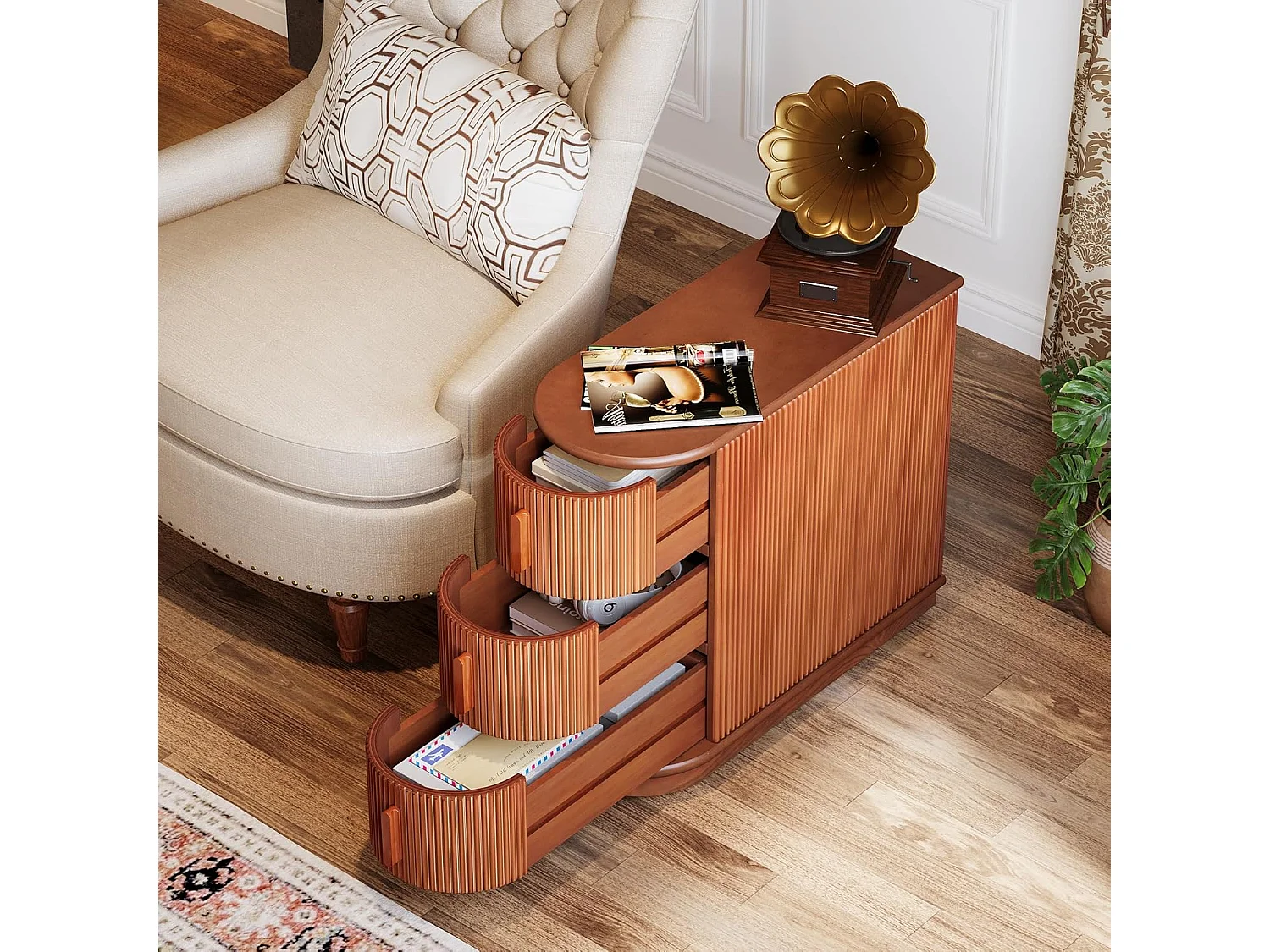 Table d'appoint en bois à 3 tiroirs, table d'appoint moderne pour canapé, table d'appoint étroite pour chaise, table de nuit mince pour salon