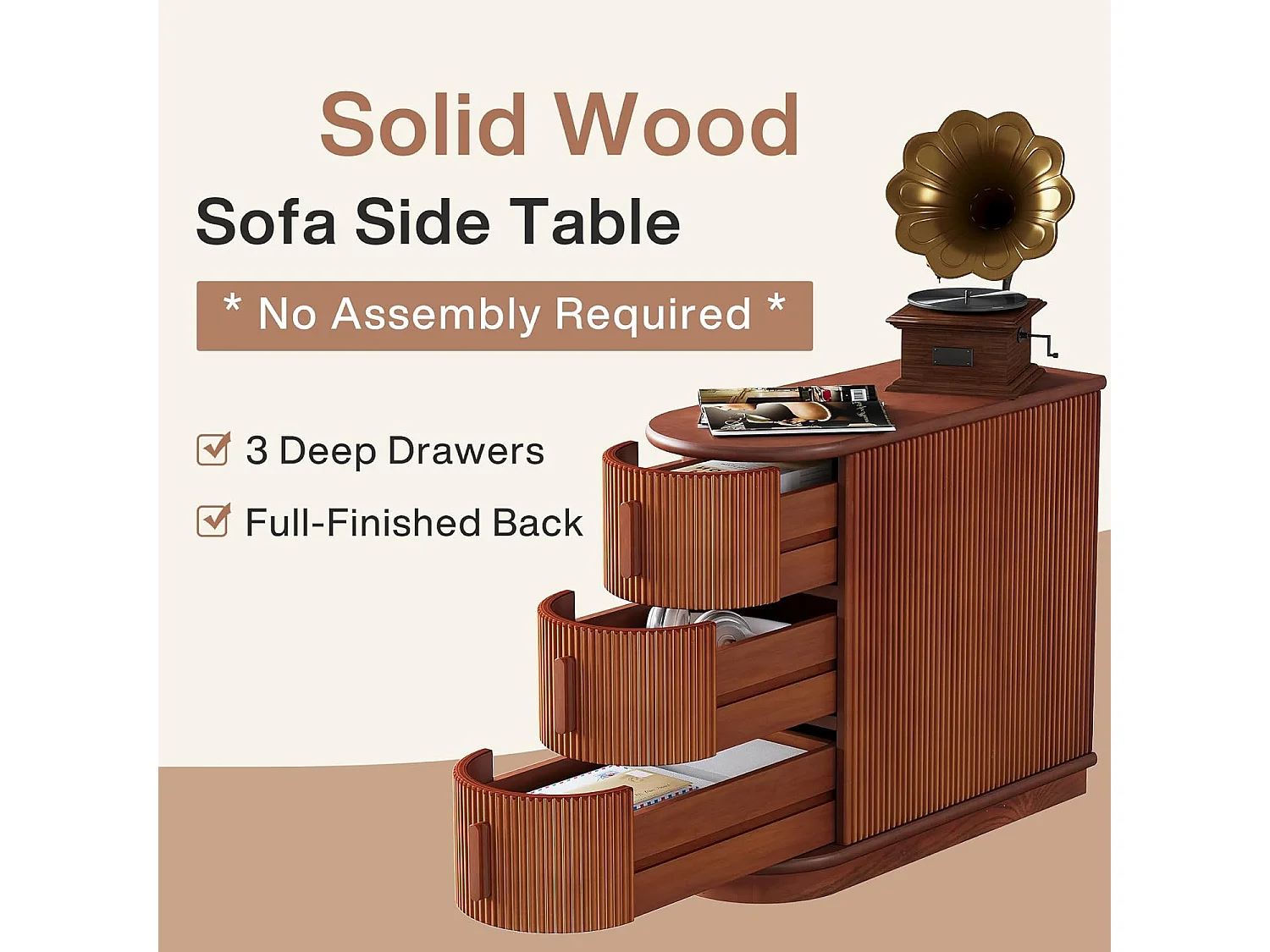 Table d'appoint en bois à 3 tiroirs, table d'appoint moderne pour canapé, table d'appoint étroite pour chaise, table de nuit mince pour salon