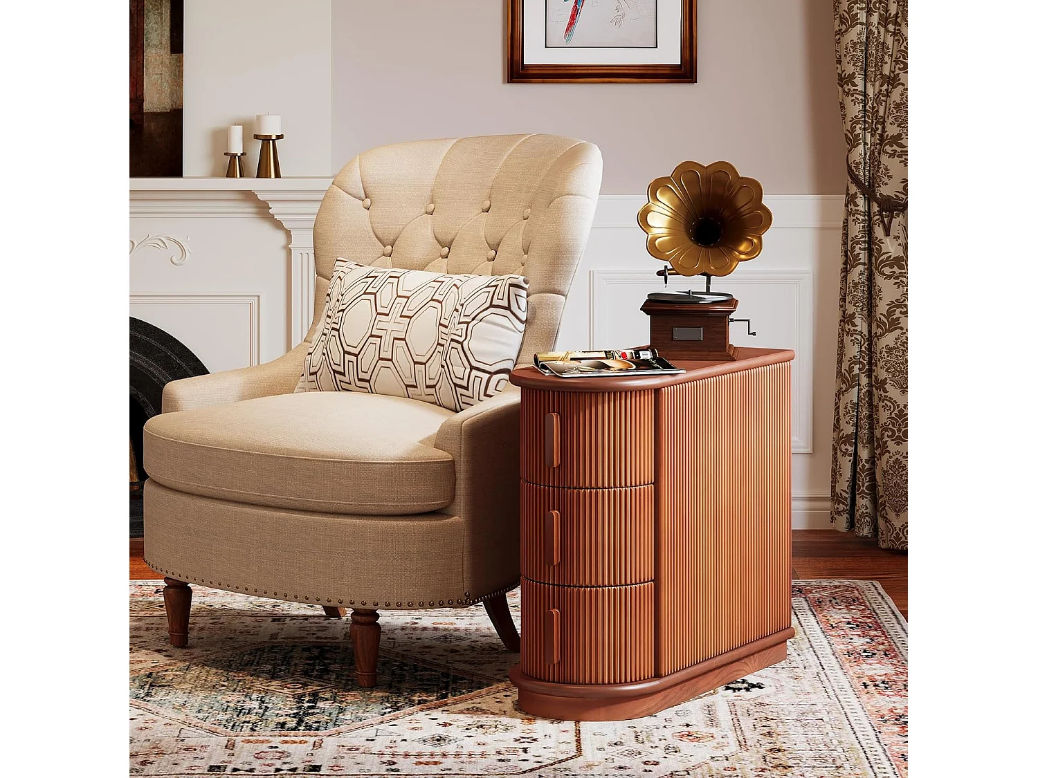 Table d'appoint en bois à 3 tiroirs, table d'appoint moderne pour canapé, table d'appoint étroite pour chaise, table de nuit mince pour salon