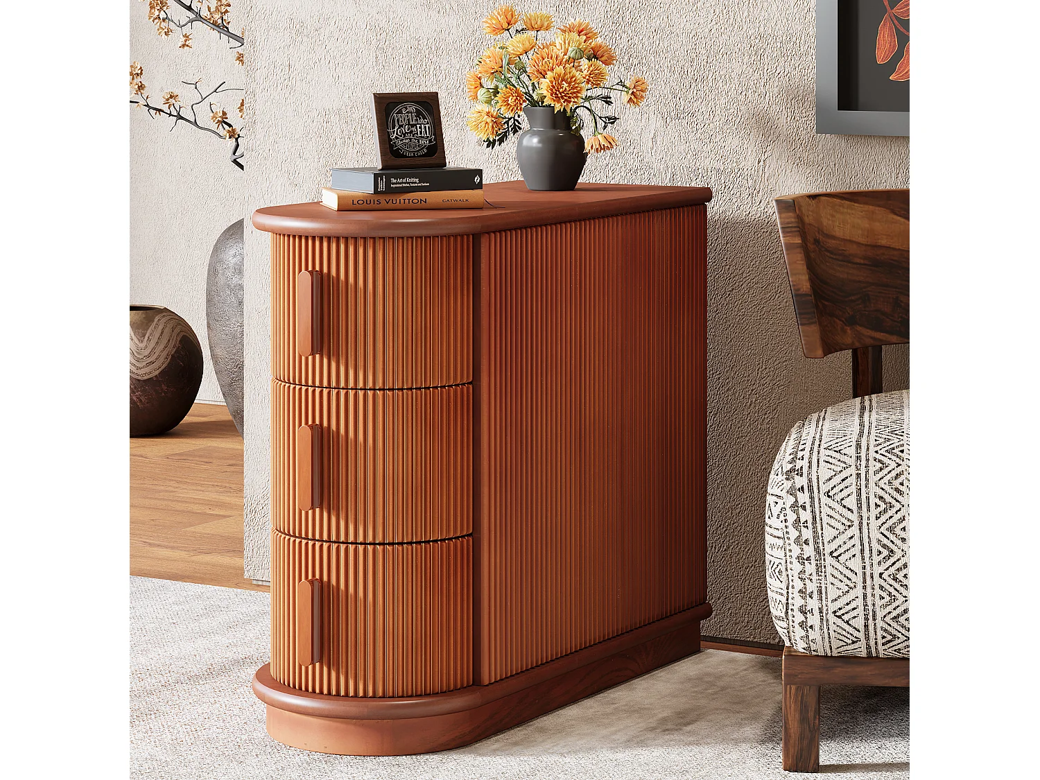 Table d'appoint en bois à 3 tiroirs, table d'appoint moderne pour canapé, table d'appoint étroite pour chaise, table de nuit mince pour salon