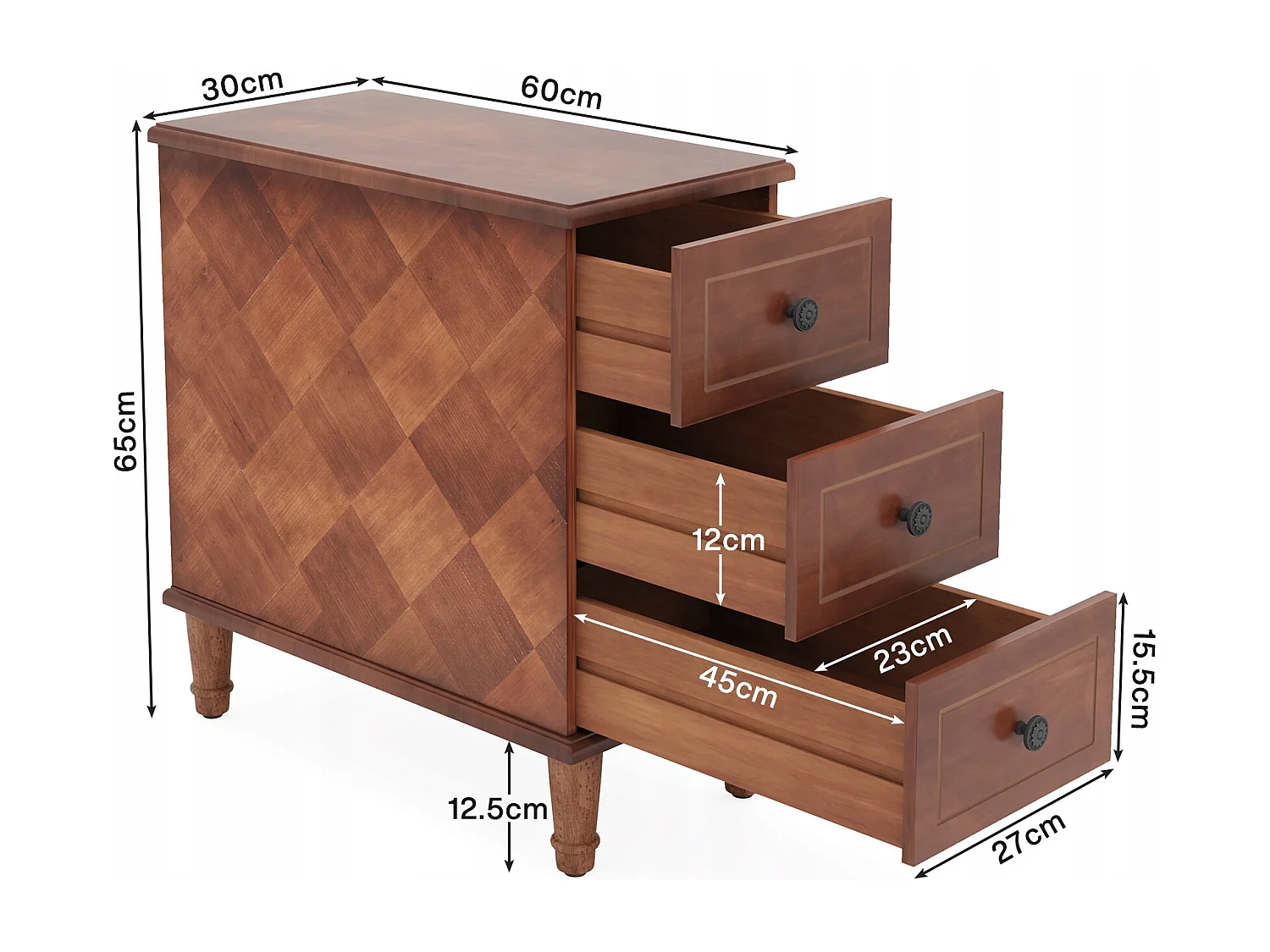 Tribesigns Table d'appoint en Bois avec 3 tiroirs , Table d'appoint étroite à tiroirs entièrement assemblée, Table de Chevet pré-assemblée pour Les Petits espaces, Salon, Chambre, Marron