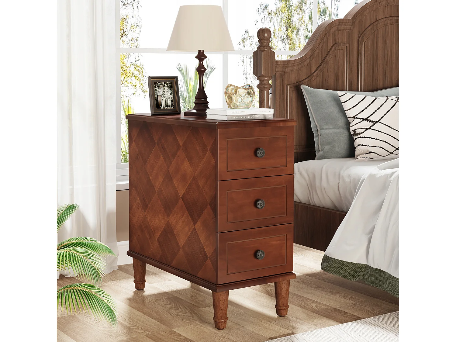 Tribesigns Table d'appoint en Bois avec 3 tiroirs , Table d'appoint étroite à tiroirs entièrement assemblée, Table de Chevet pré-assemblée pour Les Petits espaces, Salon, Chambre, Marron