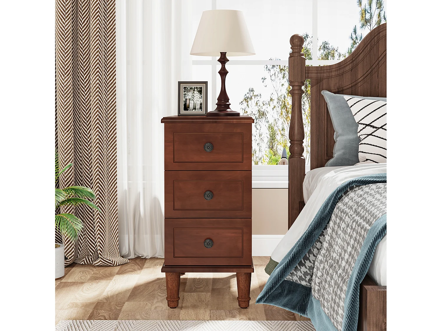 Tribesigns Table d'appoint en Bois avec 3 tiroirs , Table d'appoint étroite à tiroirs entièrement assemblée, Table de Chevet pré-assemblée pour Les Petits espaces, Salon, Chambre, Marron