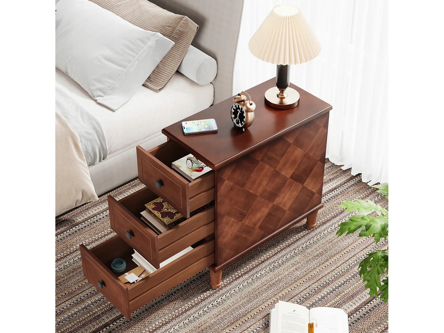 Tribesigns Table d'appoint en Bois avec 3 tiroirs , Table d'appoint étroite à tiroirs entièrement assemblée, Table de Chevet pré-assemblée pour Les Petits espaces, Salon, Chambre, Marron