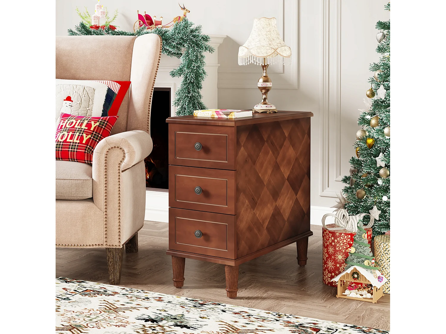 Tribesigns Table d'appoint en Bois avec 3 tiroirs , Table d'appoint étroite à tiroirs entièrement assemblée, Table de Chevet pré-assemblée pour Les Petits espaces, Salon, Chambre, Marron