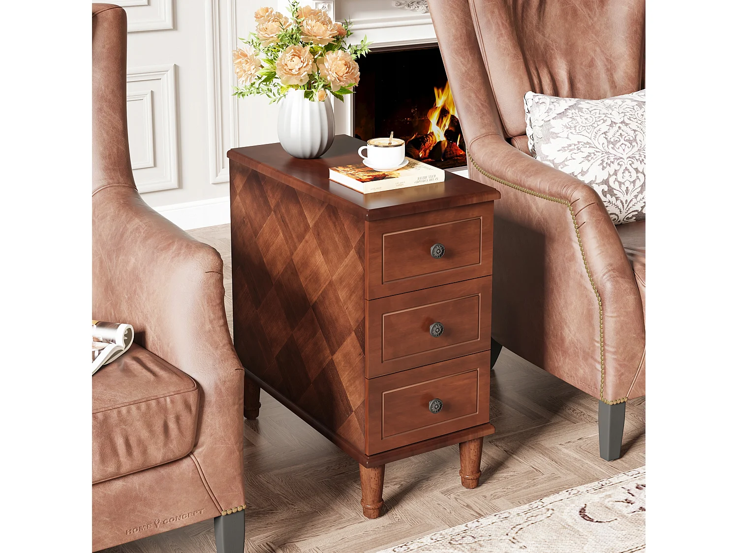 Tribesigns Table d'appoint en Bois avec 3 tiroirs , Table d'appoint étroite à tiroirs entièrement assemblée, Table de Chevet pré-assemblée pour Les Petits espaces, Salon, Chambre, Marron