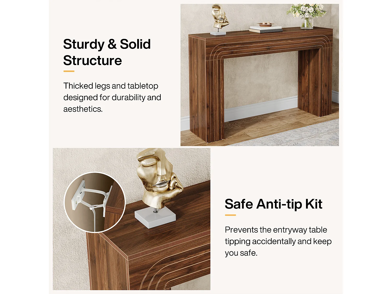 140cm de long, table étroite pour canapé, table derrière le canapé, table d'entrée moderne en bois pour l'entrée, le couloir, le salon