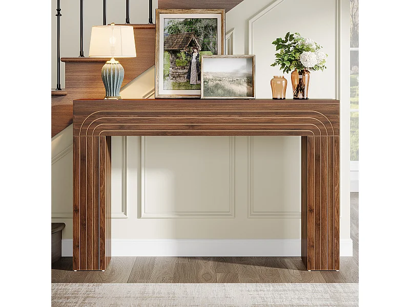 140 cm lange, smalle salontafel, tafel achter de bank, moderne houten haltafel voor entree, hal, woonkamer