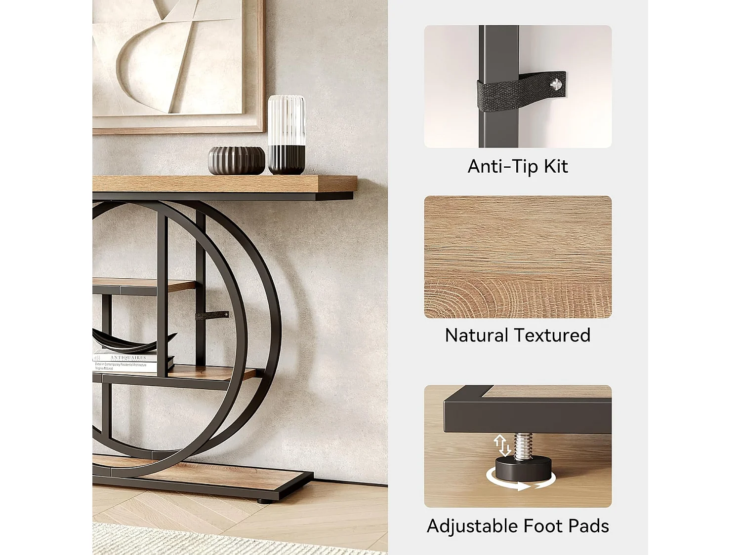 Table d'entrée à 4 étages derrière le canapé, table de canapé Farmhouse 105cm pour le salon, table de hall d'entrée pour le foyer