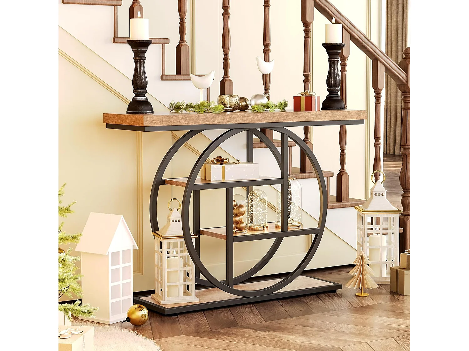 Table d'entrée à 4 étages derrière le canapé, table de canapé Farmhouse 105cm pour le salon, table de hall d'entrée pour le foyer