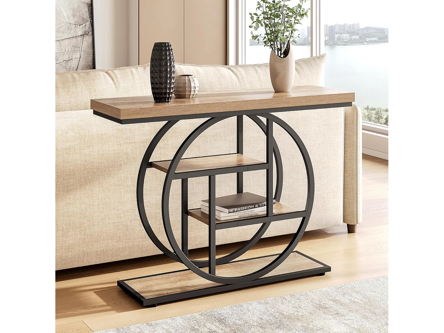 Table d'entrée à 4 étages derrière le canapé, table de canapé Farmhouse 105cm pour le salon, table de hall d'entrée pour le foyer