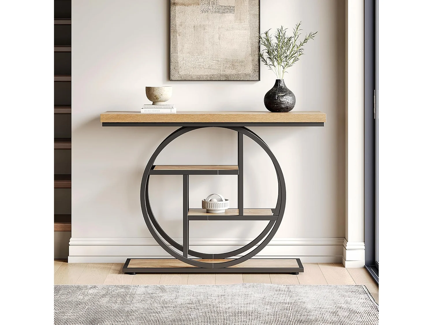 Table d'entrée à 4 étages derrière le canapé, table de canapé Farmhouse 105cm pour le salon, table de hall d'entrée pour le foyer