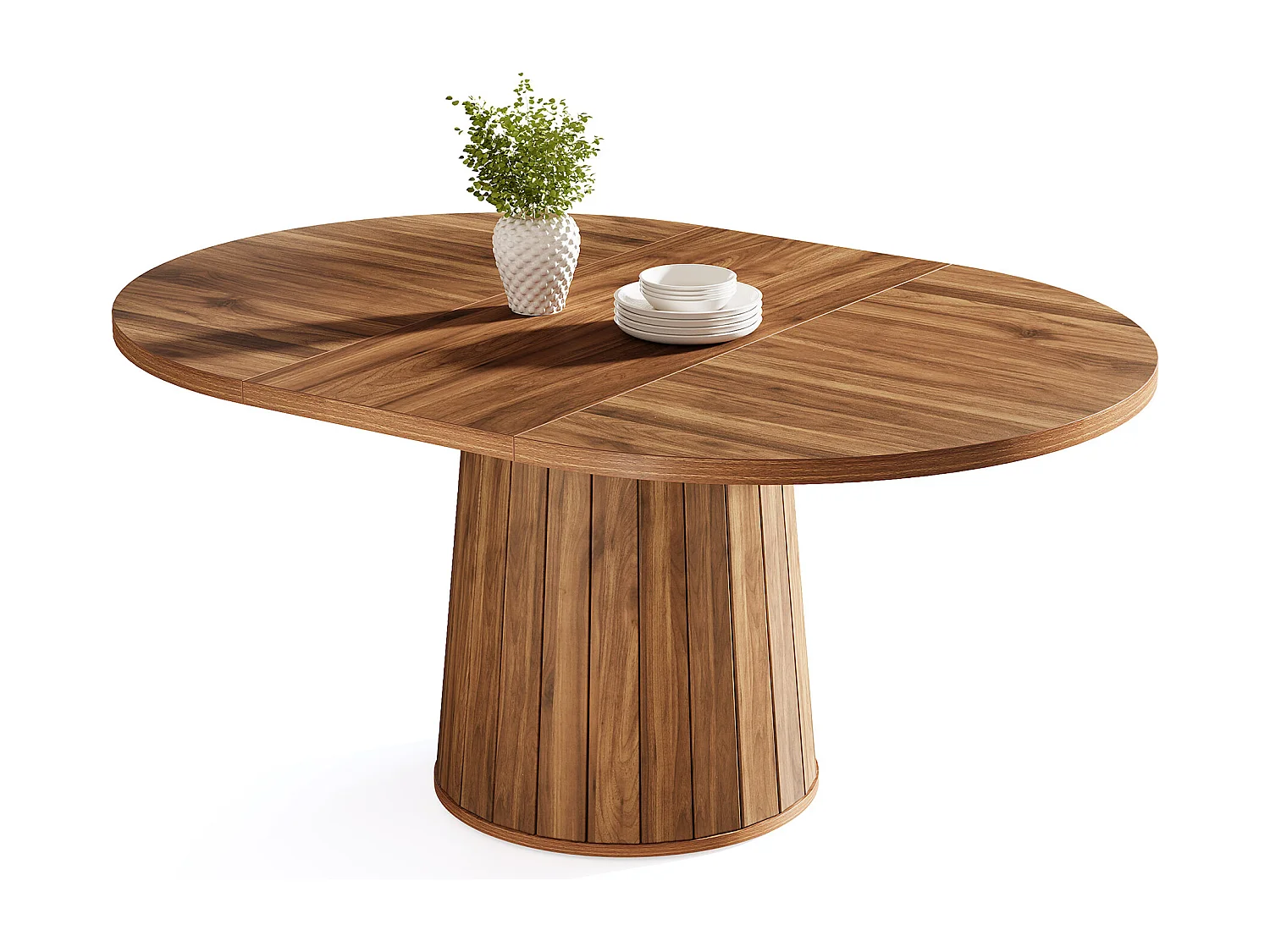 Mesa oval para jantar para 6 pessoas, mesa de jantar em madeira com 140 cm, mesa de cozinha rústica com tampo de madeira e base cilíndrica (castanha)