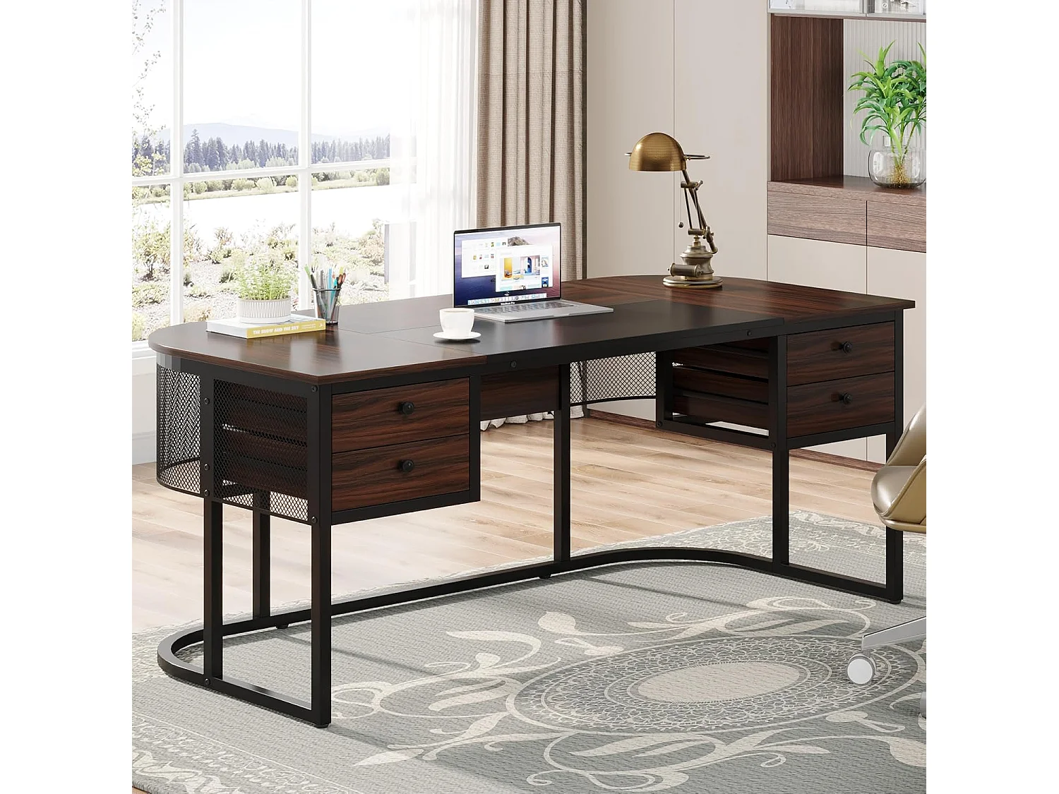 160cm Bureau de direction avec 4 tiroirs, grand bureau d'ordinateur, mobilier d'entreprise, poste de travail pour le bureau à domicile