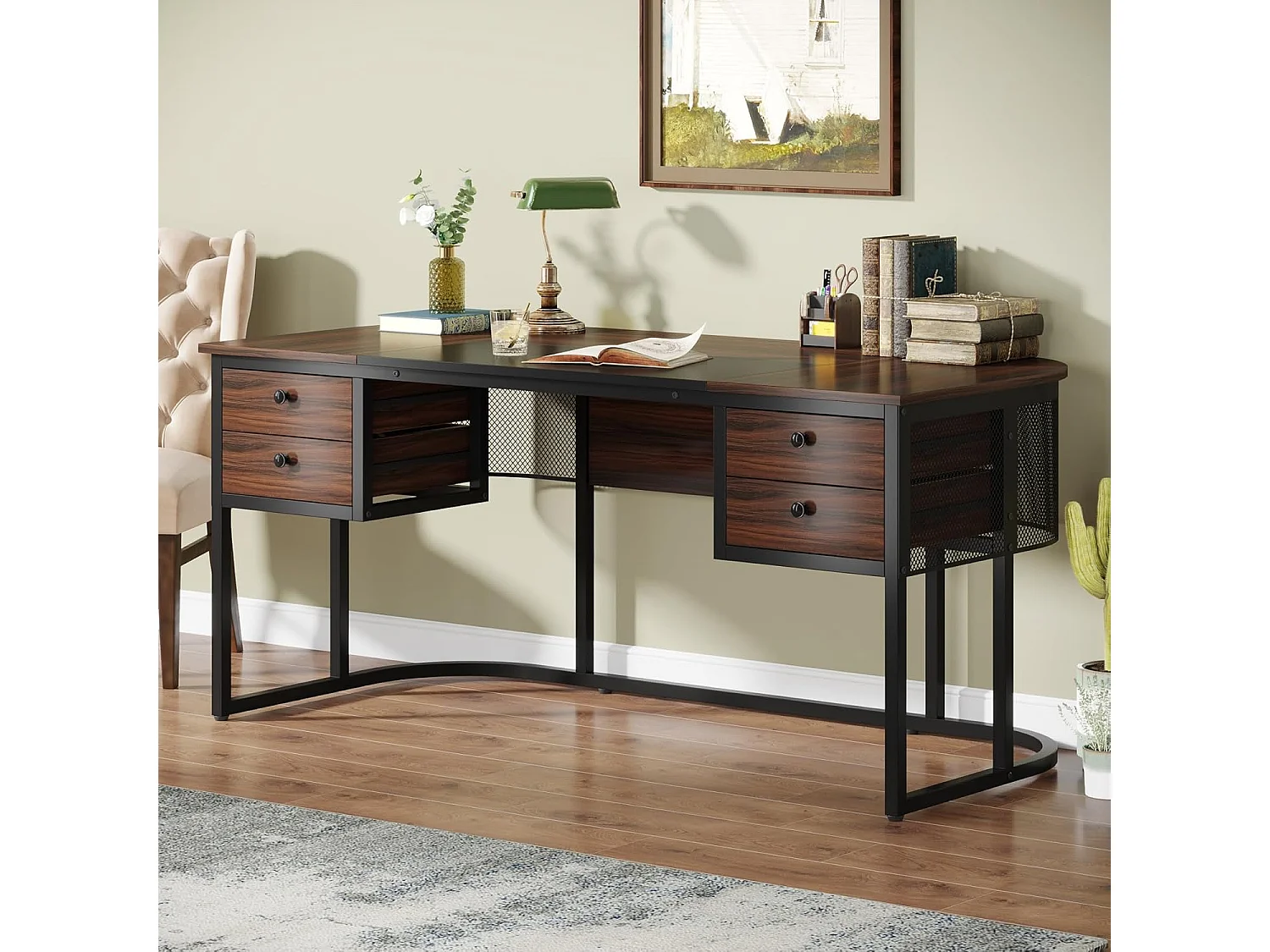 160cm Bureau de direction avec 4 tiroirs, grand bureau d'ordinateur, mobilier d'entreprise, poste de travail pour le bureau à domicile