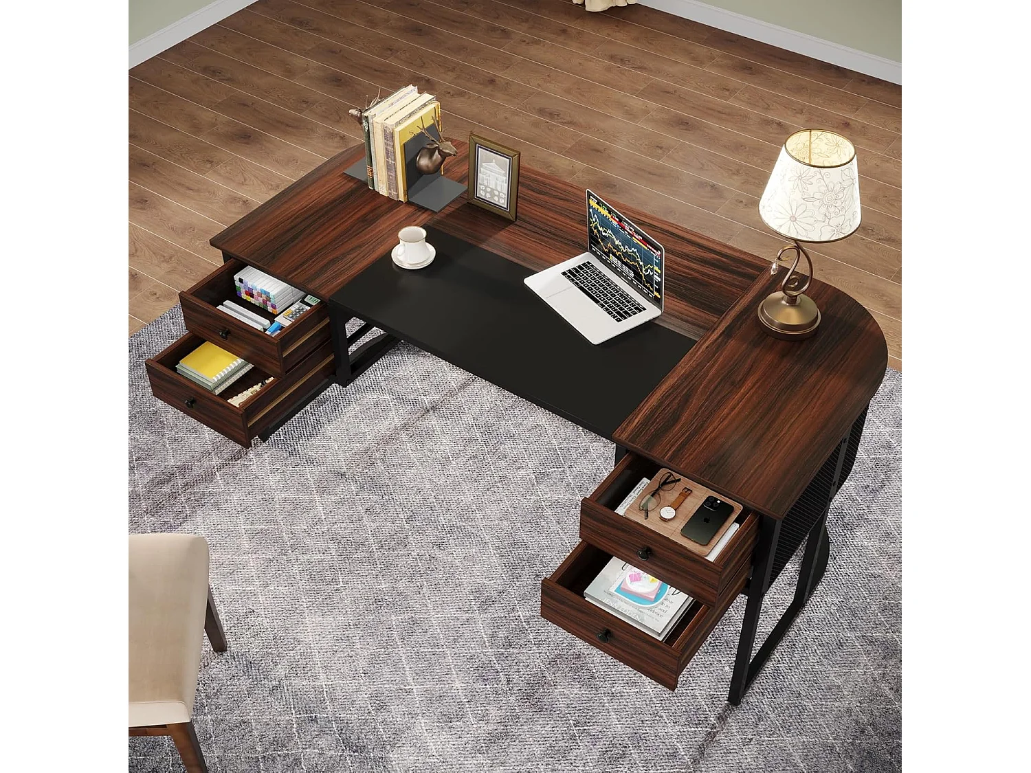 160cm Bureau de direction avec 4 tiroirs, grand bureau d'ordinateur, mobilier d'entreprise, poste de travail pour le bureau à domicile