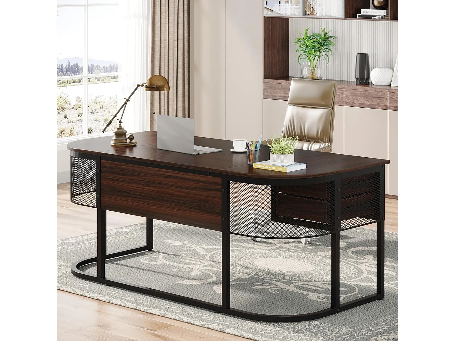 160cm Bureau de direction avec 4 tiroirs, grand bureau d'ordinateur, mobilier d'entreprise, poste de travail pour le bureau à domicile