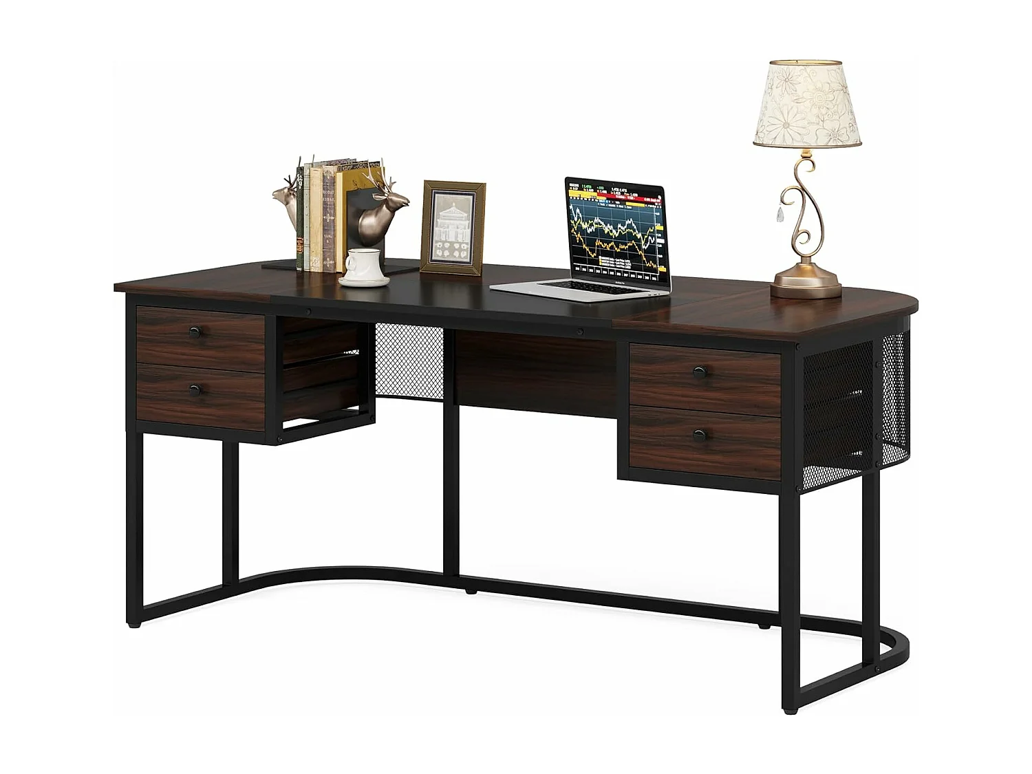 160cm Bureau de direction avec 4 tiroirs, grand bureau d'ordinateur, mobilier d'entreprise, poste de travail pour le bureau à domicile