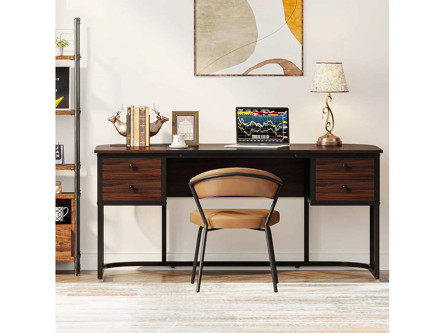 160cm Bureau de direction avec 4 tiroirs, grand bureau d'ordinateur, mobilier d'entreprise, poste de travail pour le bureau à domicile