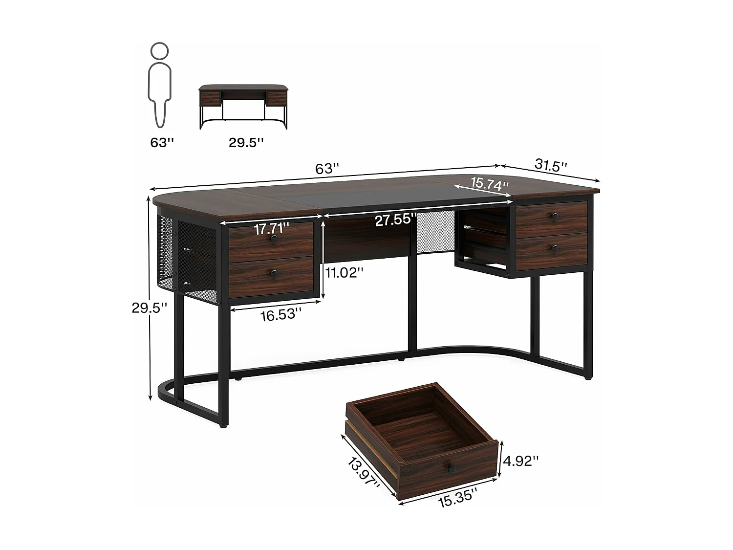 160cm Bureau de direction avec 4 tiroirs, grand bureau d'ordinateur, mobilier d'entreprise, poste de travail pour le bureau à domicile