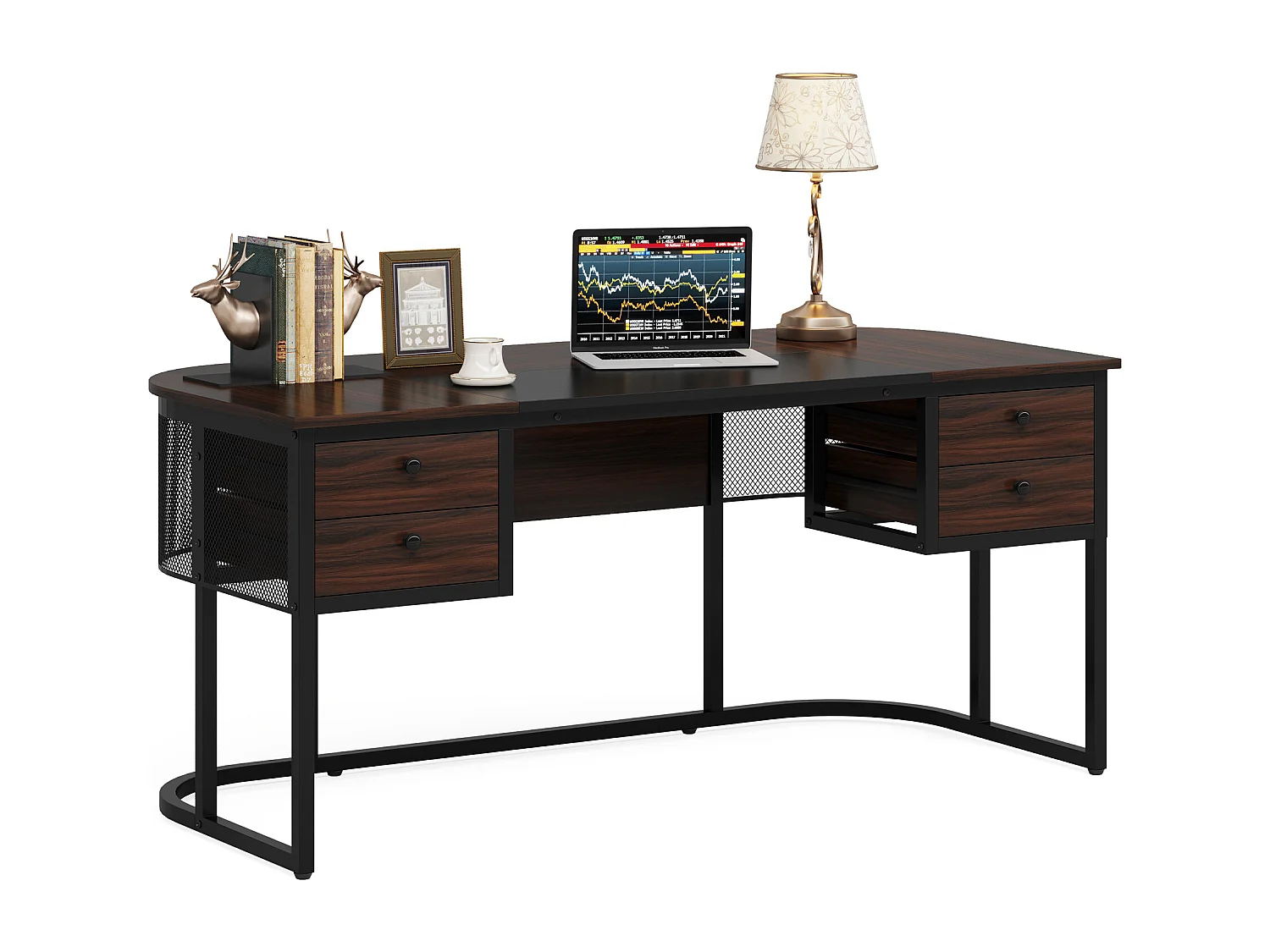 160cm Bureau de direction avec 4 tiroirs, grand bureau d'ordinateur, mobilier d'entreprise, poste de travail pour le bureau à domicile