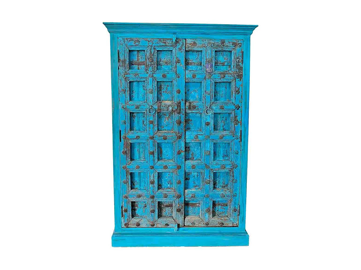 Armoire en bois finie à la main bleue 120x46x193