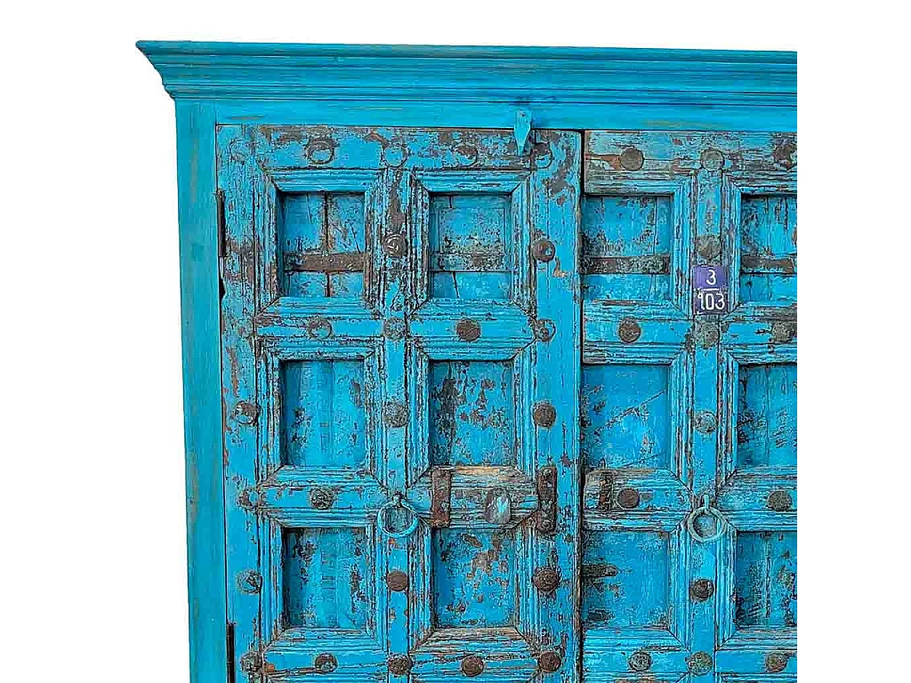 Armoire en bois finie à la main bleue 120x46x193