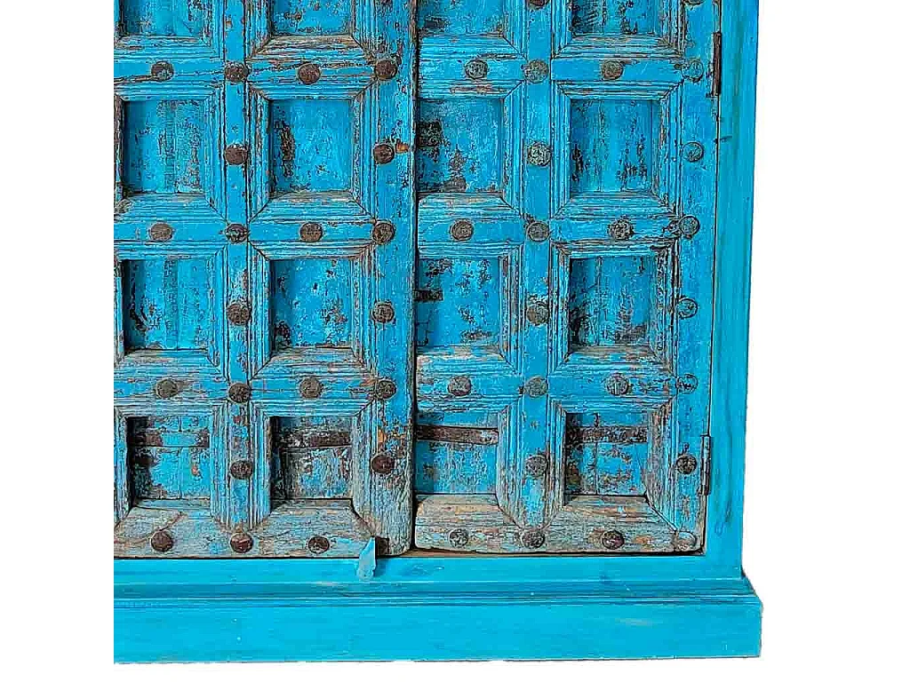 Armoire en bois finie à la main bleue 120x46x193