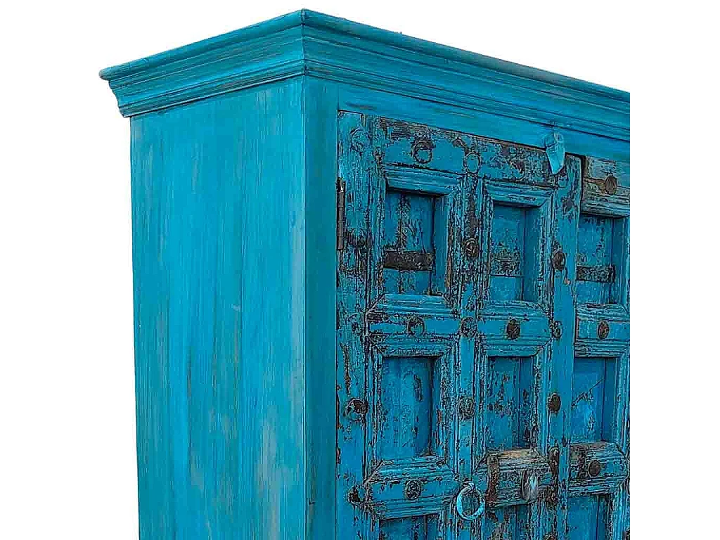 Armoire en bois finie à la main bleue 120x46x193