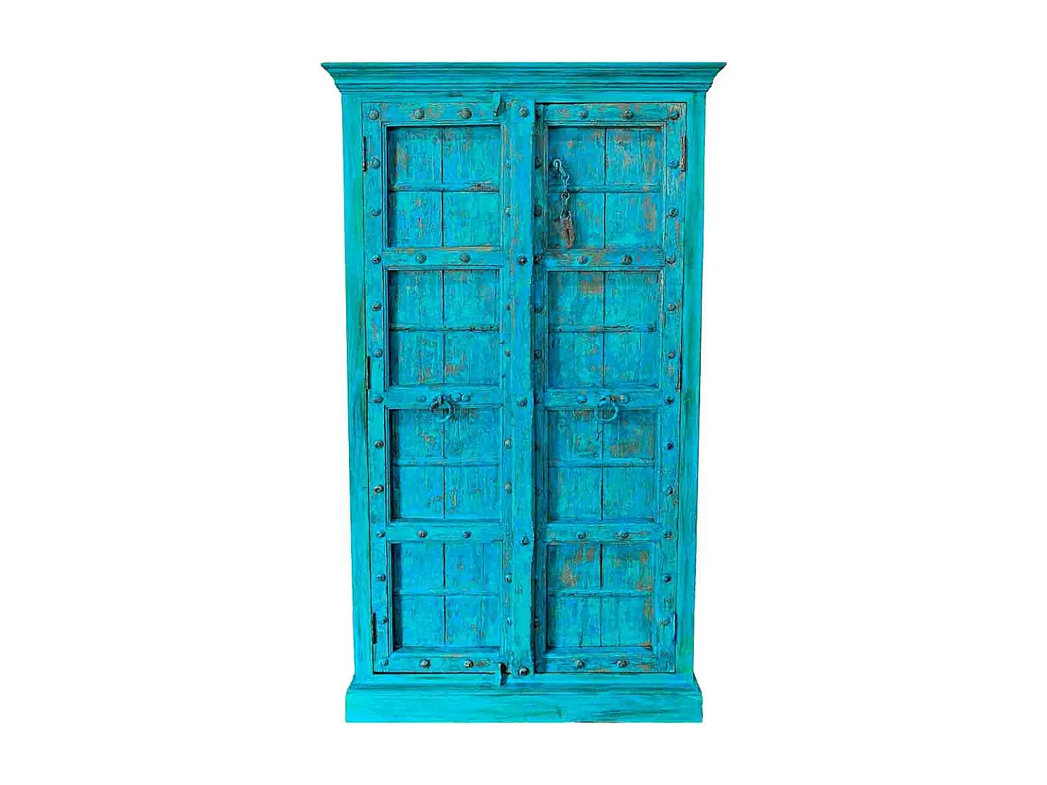 Armário de madeira com acabamento artesanal azul 112x44x204