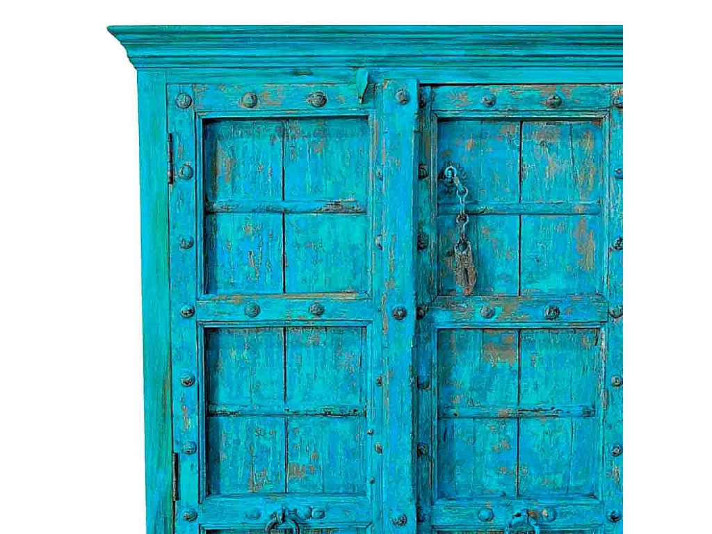 Armário de madeira com acabamento artesanal azul 112x44x204