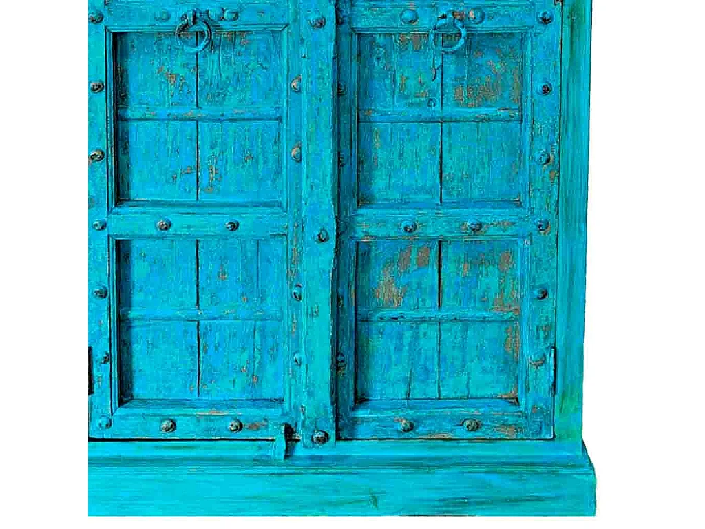 Armário de madeira com acabamento artesanal azul 112x44x204