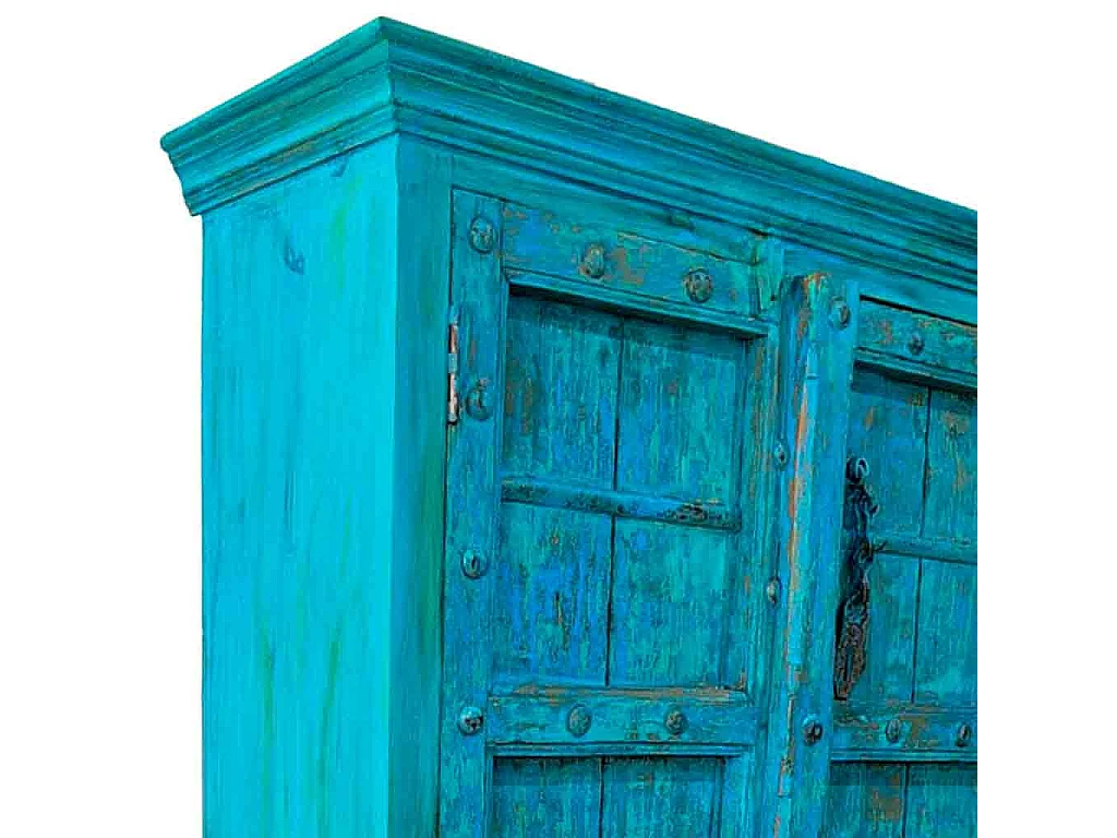 Armário de madeira com acabamento artesanal azul 112x44x204