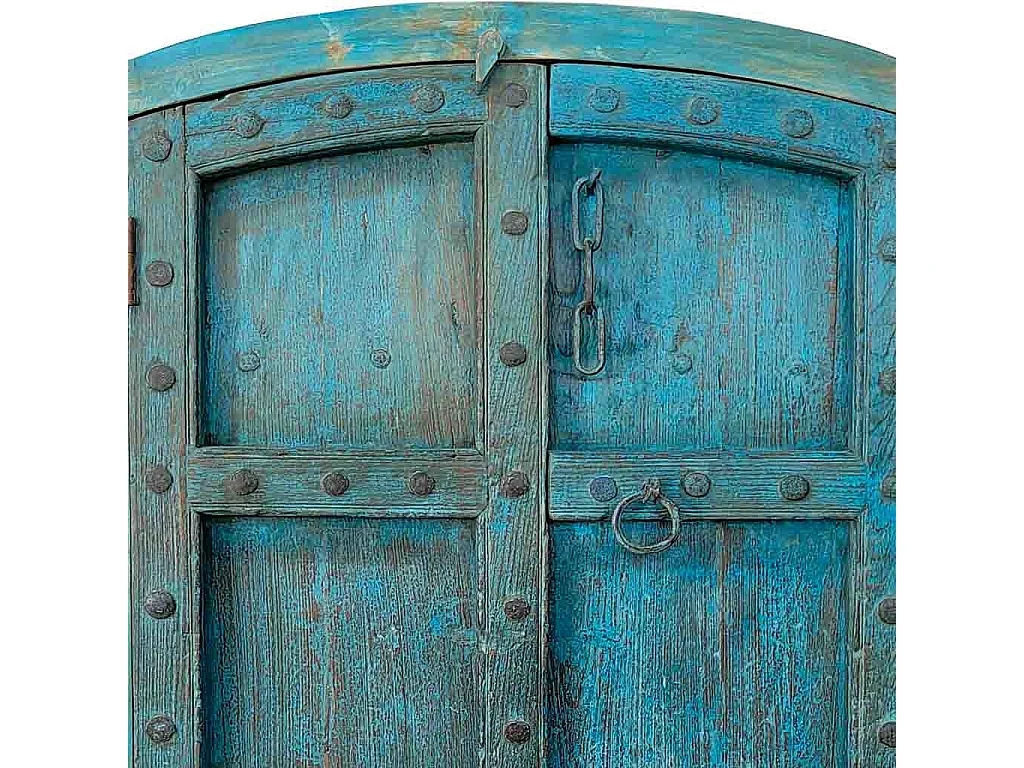 Armadio in legno rifinito a mano blu 99x38x203