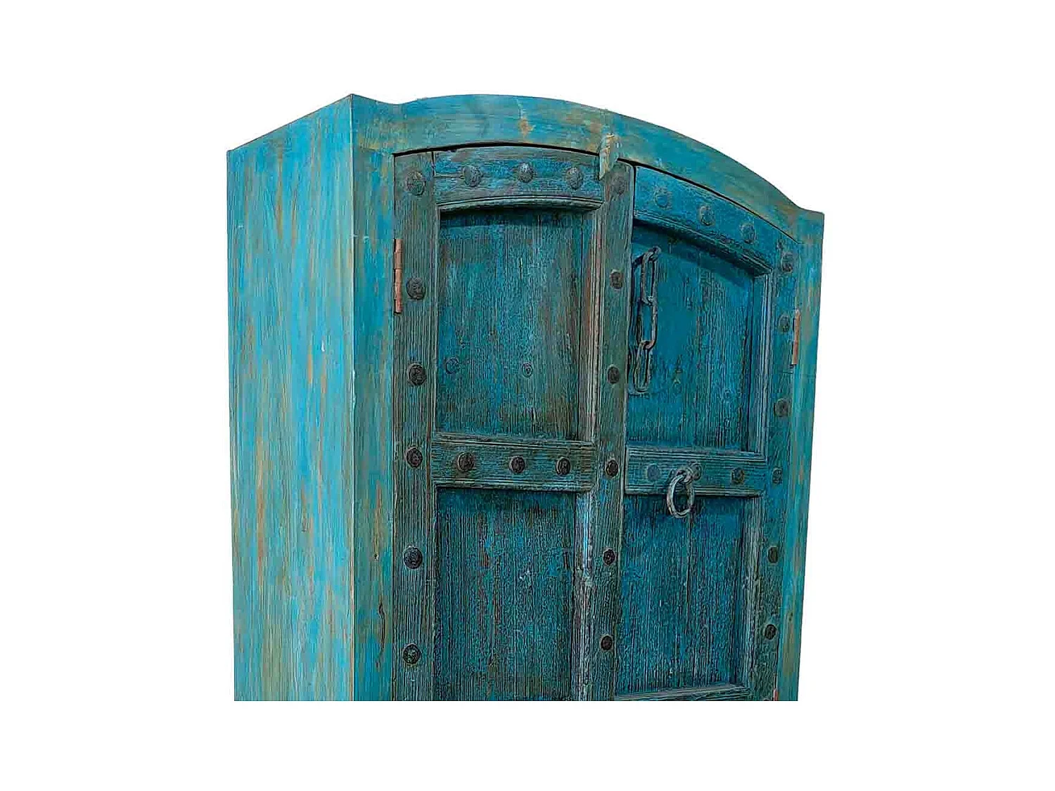 Blauer, handgefertigter Kleiderschrank aus Holz, 99 x 38 x 203 cm