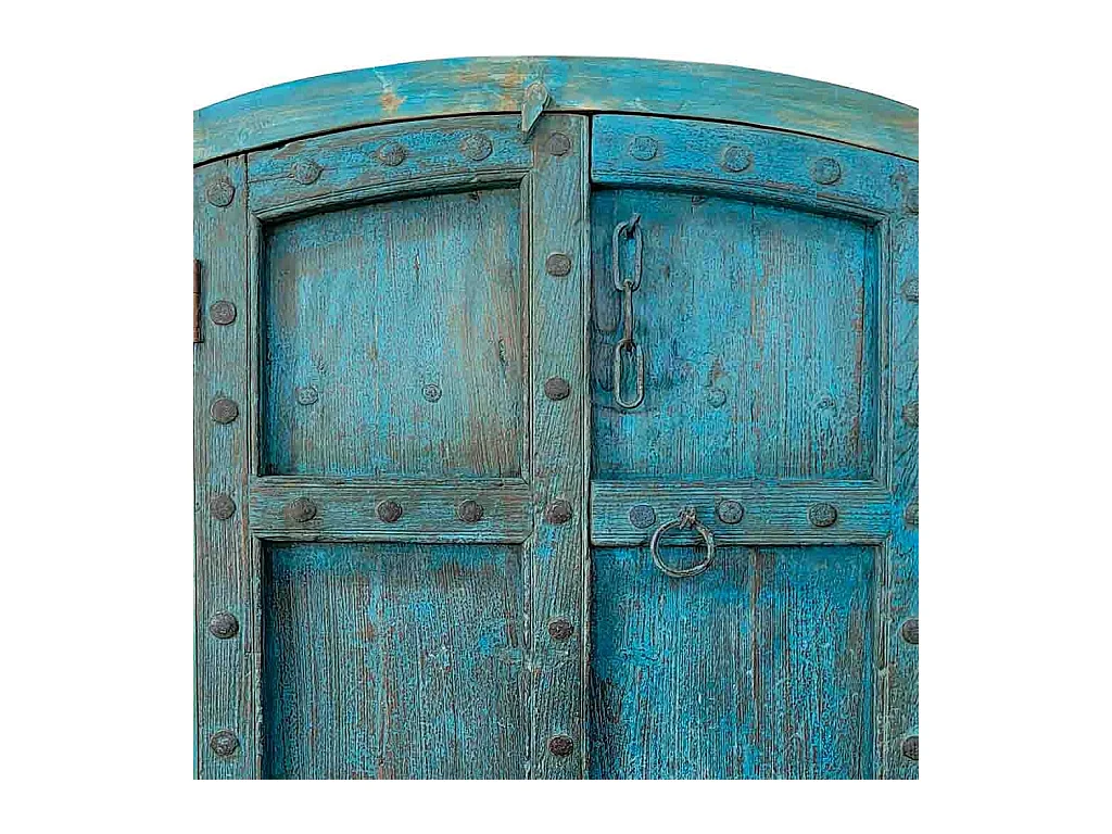 Blauer, handgefertigter Kleiderschrank aus Holz, 99 x 38 x 203 cm