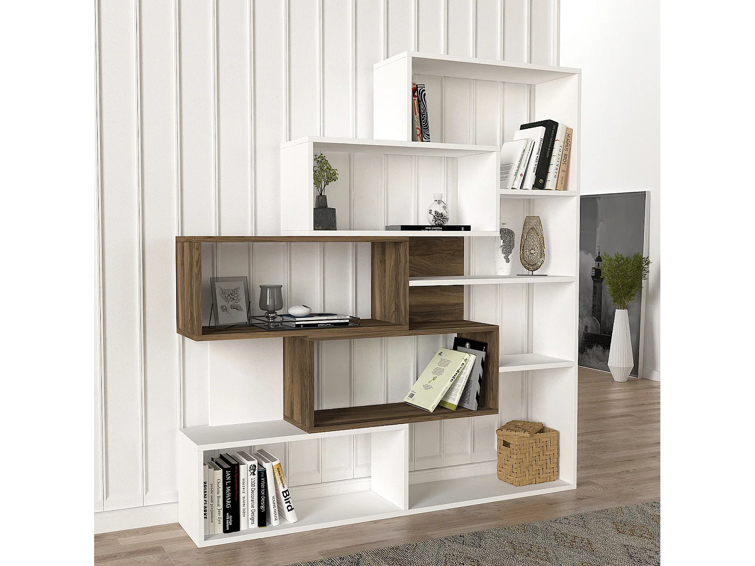 Bücherregal Marla Weiß  Walnuss