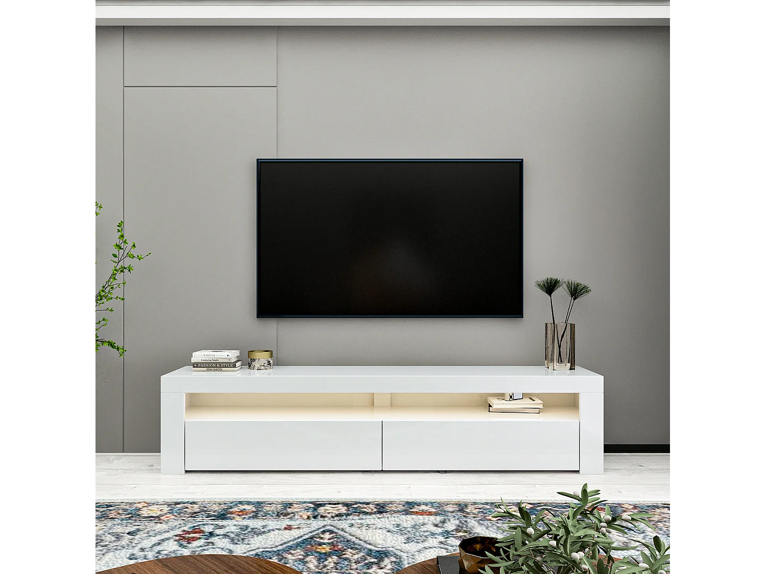 TV Lowboard Bati Weiß mit LED-Beleuchtung 92390