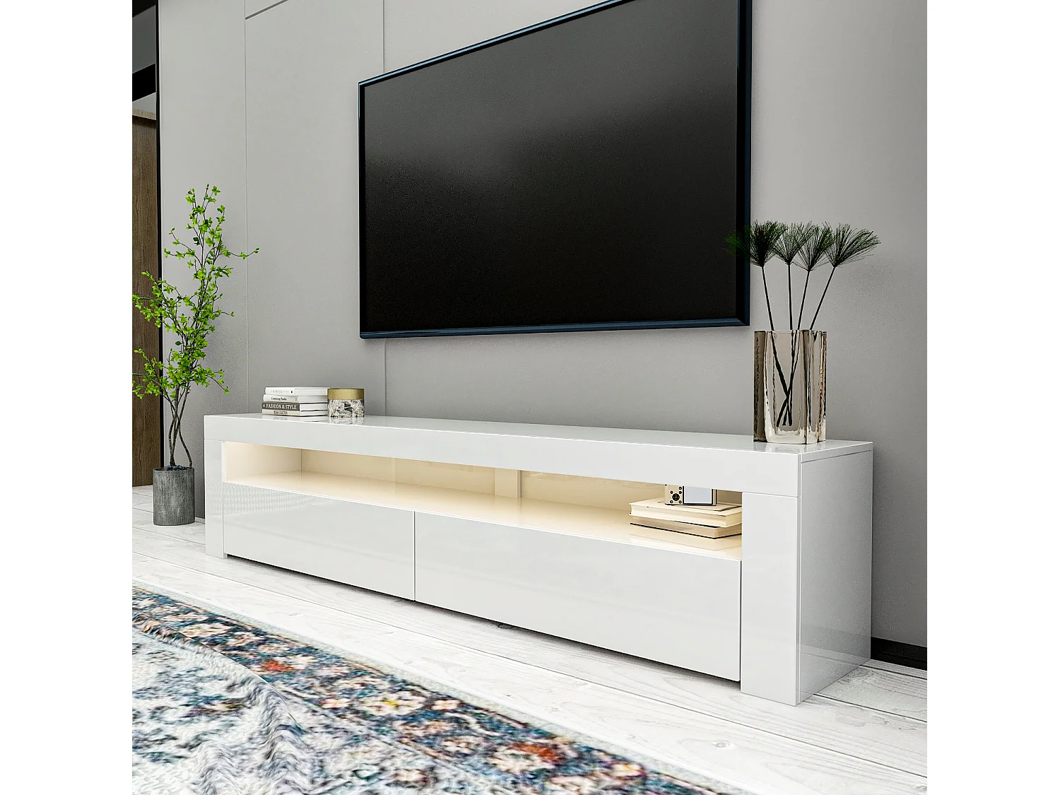 TV Lowboard Bati Weiß mit LED-Beleuchtung 92390