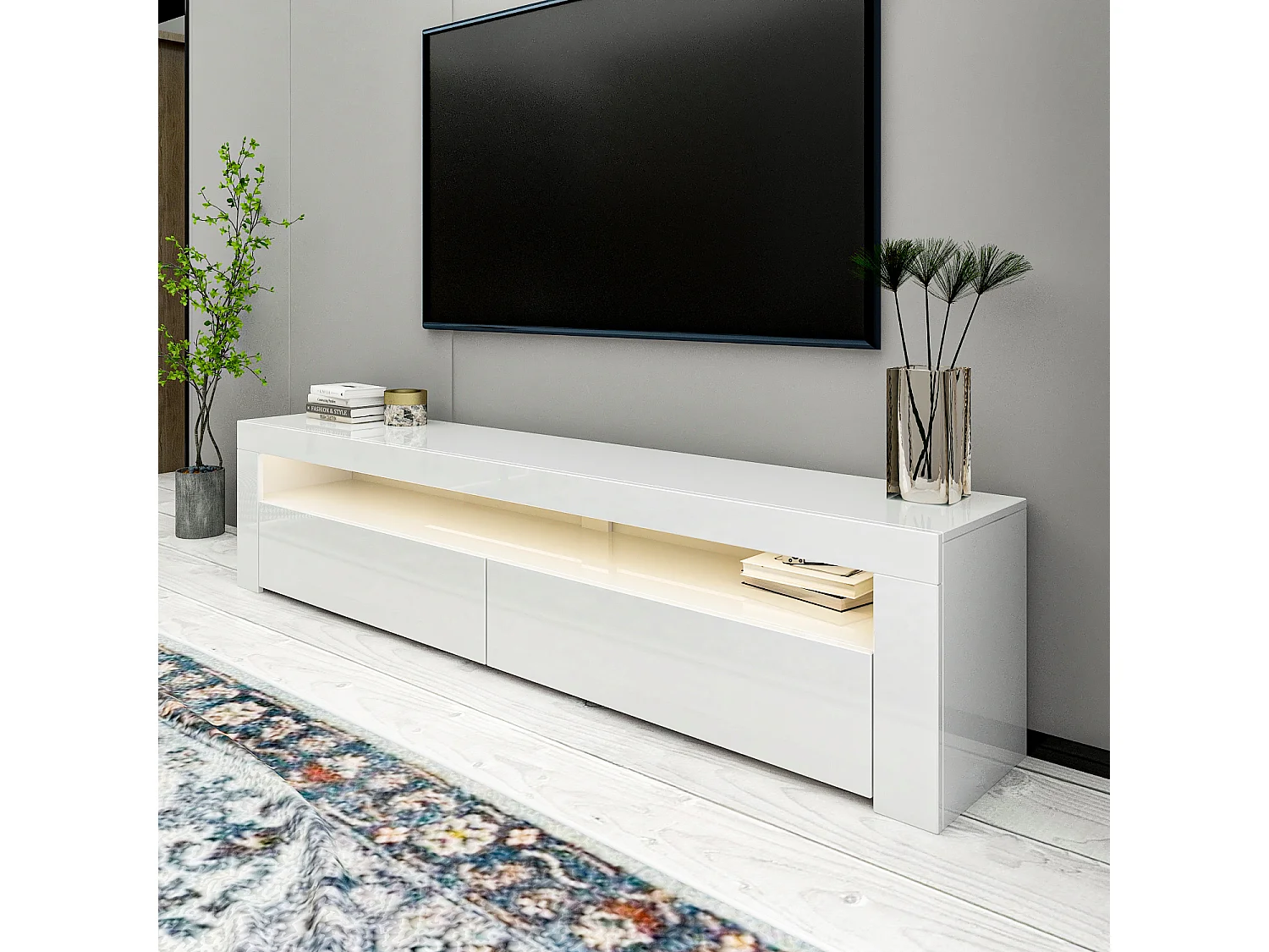 TV Lowboard Bati Weiß mit LED-Beleuchtung 92390