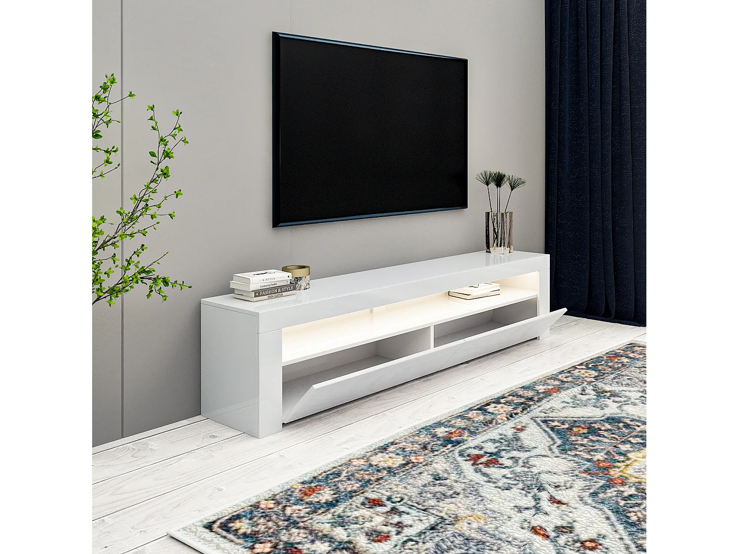 TV Lowboard Bati Weiß mit LED-Beleuchtung 92390