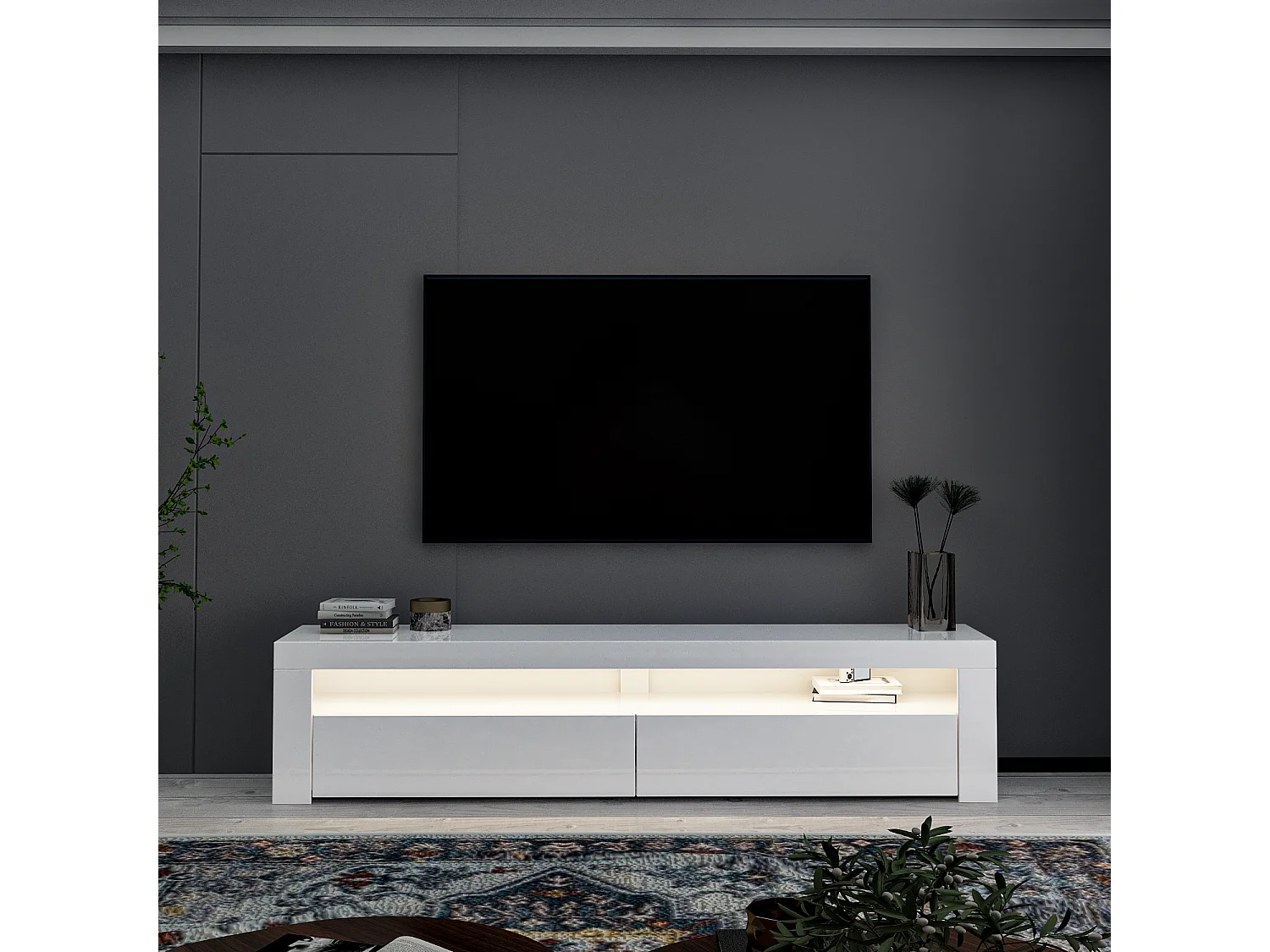 TV Lowboard Bati Weiß mit LED-Beleuchtung 92390