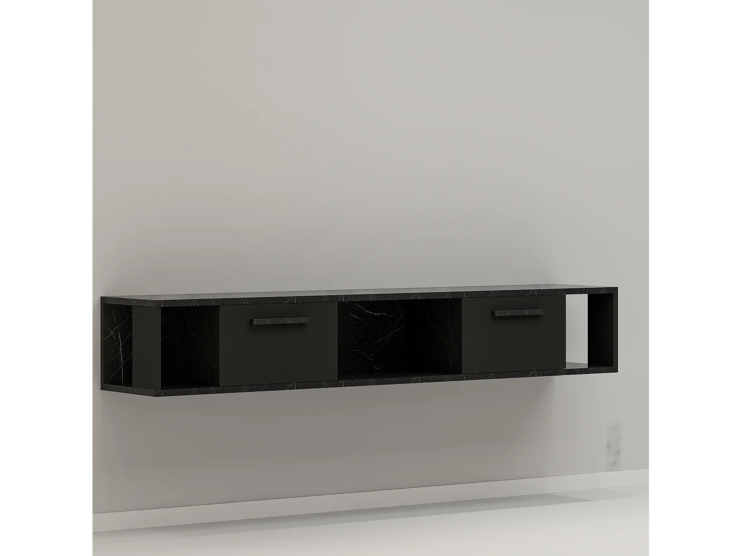 TV Lowboard Aldora Schwarz Marmor Optik 9598