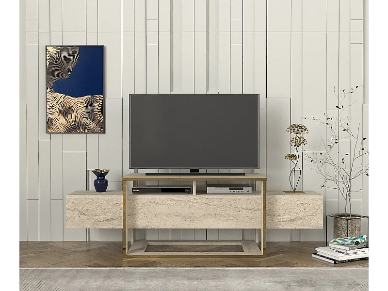 Tv Lowboard Bianco Beige Granit Optik 2499