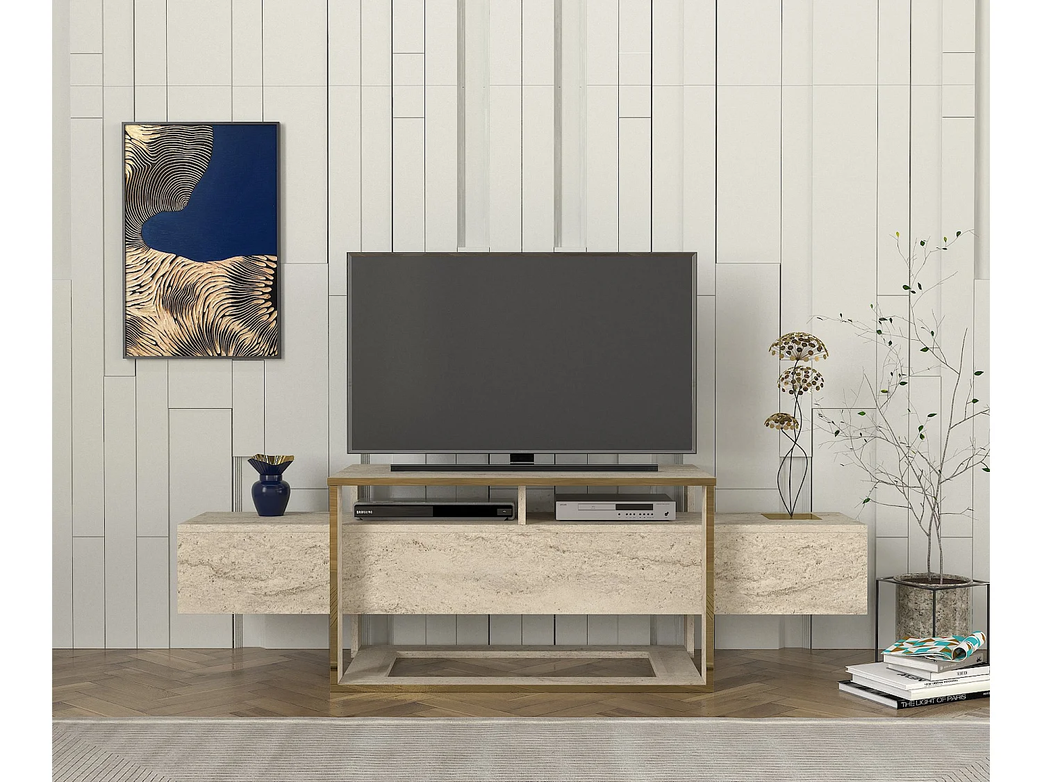 Tv Lowboard Bianco Beige Granit Optik 2499