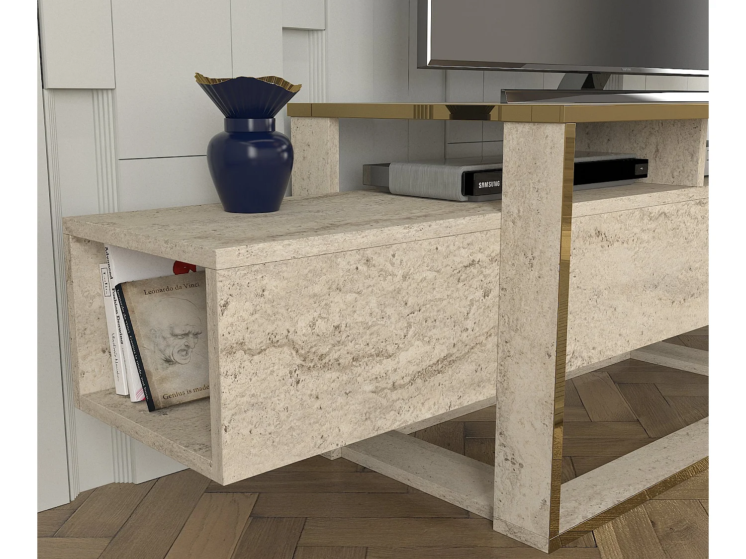 Tv Lowboard Bianco Beige Granit Optik 2499